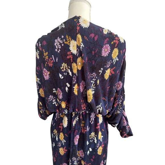 JAPPAREL Purple Floral Barrel Sleeve Midi Dress Size XS - Picture 2 of 7